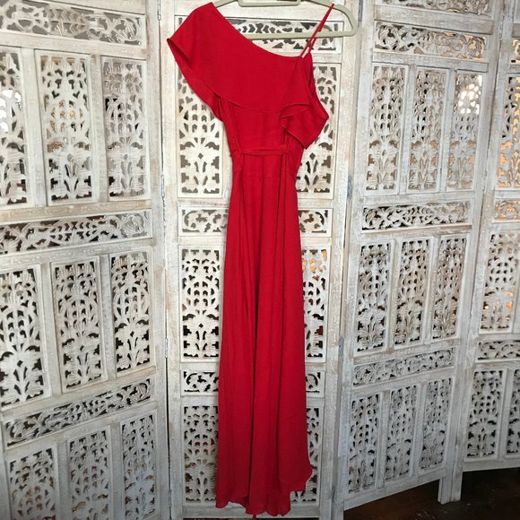 Likely Leilani Asymmetrical Chiffon Red Gown 2 - Picture 1 of 11